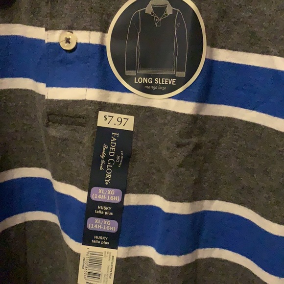 HUSKY SIZE XL - Long sleeve gray, white and blue collared shirt NWT - Picture 2 of 4